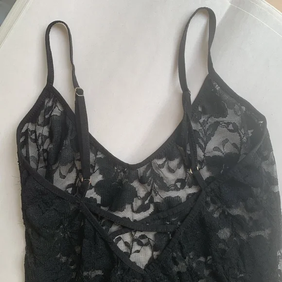Free People Beach Black Lace Bodysuit Lingerie Top Cami Sexy Size Small - Picture 8 of 15